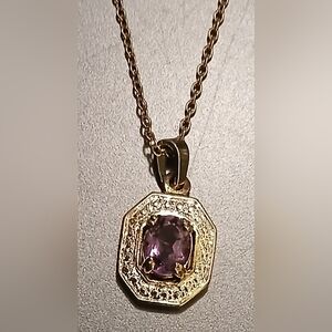 Gold Necklace with Purple Amythst Pendant